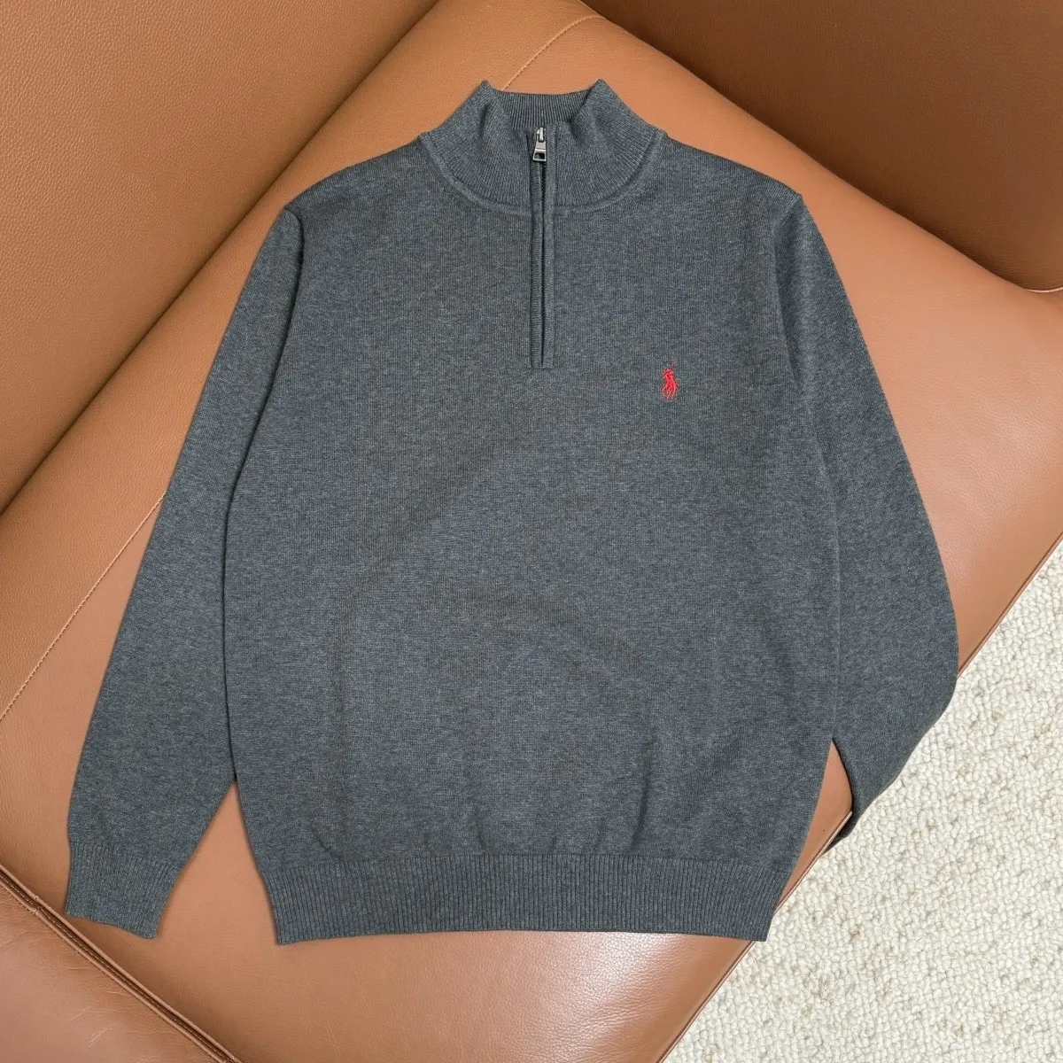 P210 M301#Ralph Lauren Pony Stand Collar Half-Zip Sweater Color: Black Royal Blue Gray Size: M-XXL